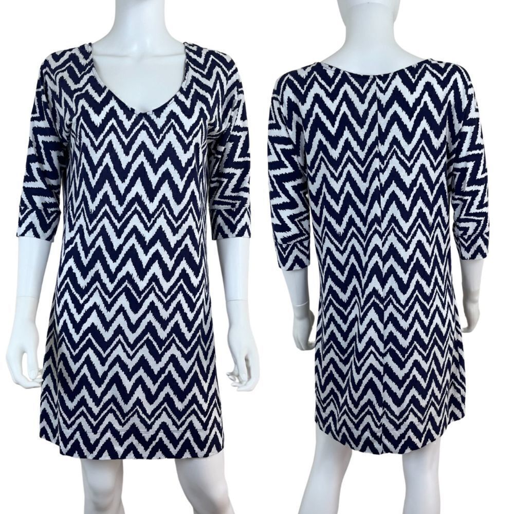Lilly Pulitzer Women Size S Blue White Cotton Eliza Get Your Pullover Mini Dress